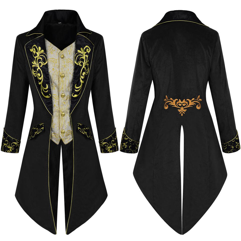 Men's Steampunk Coat Tuxedo Medieval Costume Gothic Victorian Frocker Uniform Party Retro Casual Halloween Tailcoat Jackets