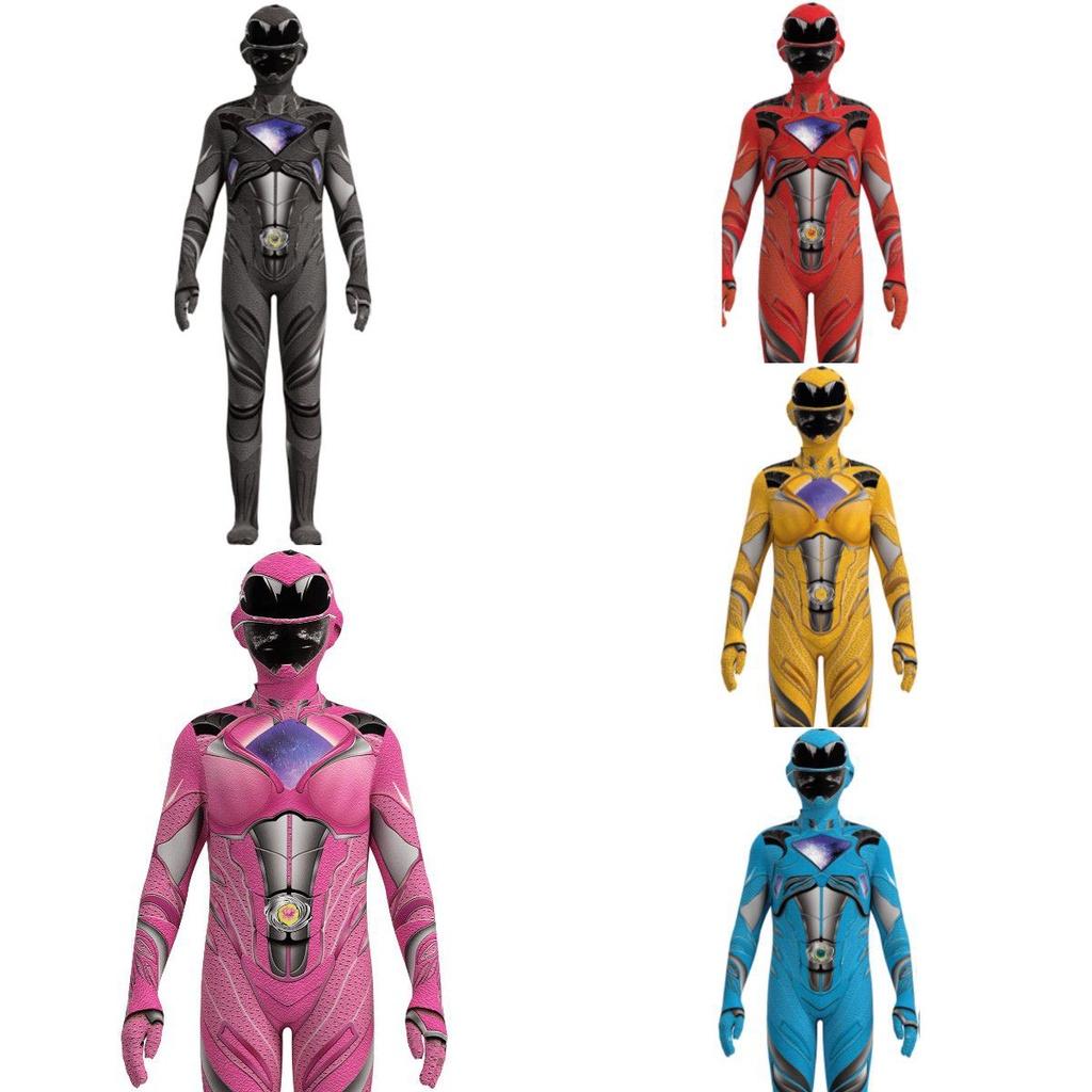 Kids Mighty Morphin Power Rangers Costume Jumpsuit For Halloween Or Cosplay Parties