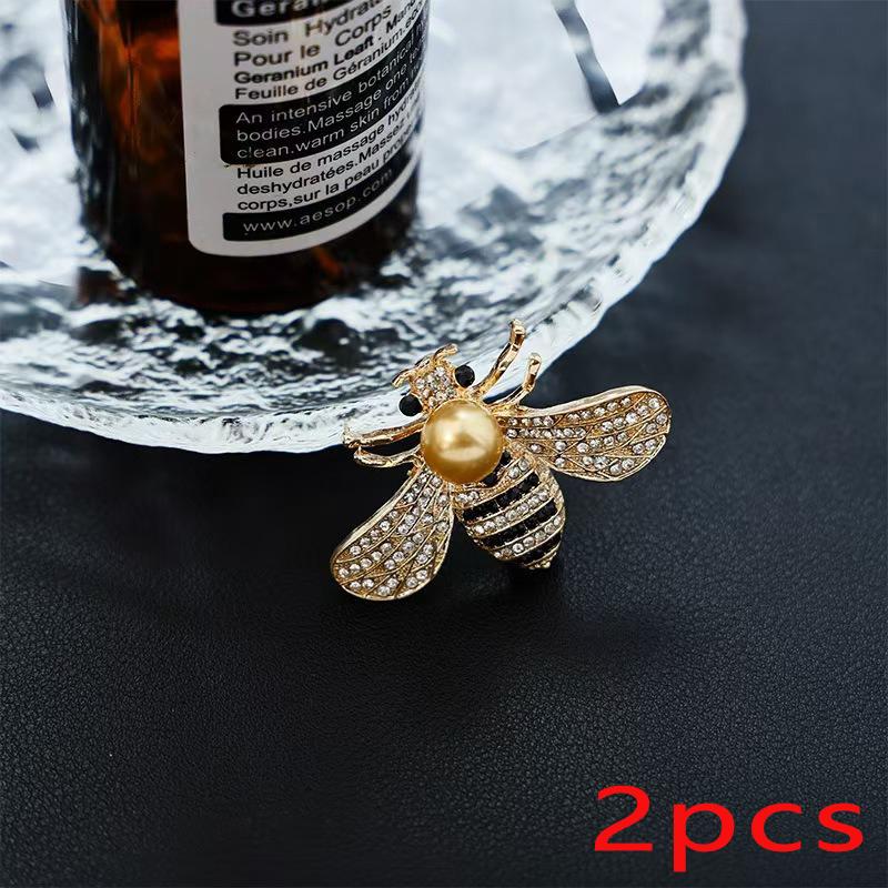 2 шт. Изысканная брошь в виде золотой пчелы с бриллиантами и искусственным жемчугом, демонстрирующая ловкость, элегантность, роскошный аксессуар для одежды