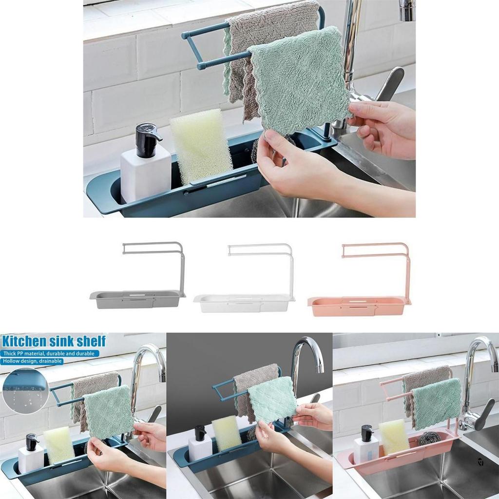 Versatile Telescopic Sink Rack Holder With Extendable Storage For Soap Sponge Towel