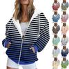 Women's Long Sleeve Stripe Print Sweatshirt Long Sleeve Pocket Jacket Zipper Hoodie Coat
