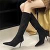 Aneikeh Уличный стиль осень-зима остроносые женские сапоги до колена модные молнии тонкие высокие каблуки туфли для банкета выпускного вечера