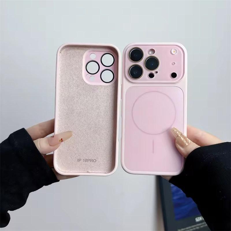 Большое окно Жидкий силикон Для Magsafe Магнитный чехол Для iPhone 17 16 15 14 13 Pro Max Защита камеры Ударопрочный Мягкий чехол