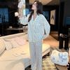 Double-layer yarn cotton women's pajamas are comfortable and cute long-sleeved trousers, thin sweet spring and summer loose loungewear, new models