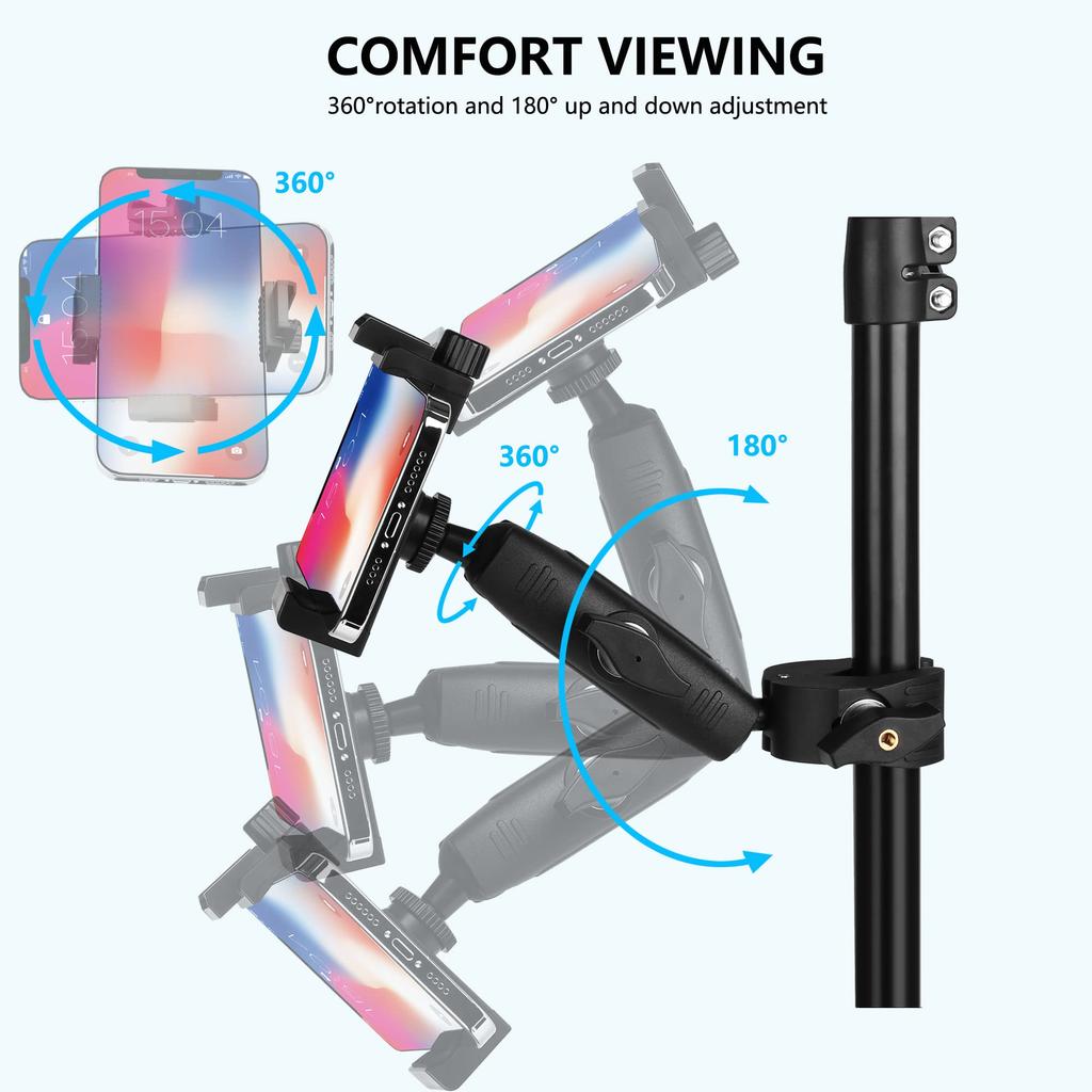 Music Hanger Microphone Stand with Long Arm and Super Clamp 360° Rotation for 3.5-7 Inch Smartphones, Compatible with Samsung Galaxy S 14, 13, 12,