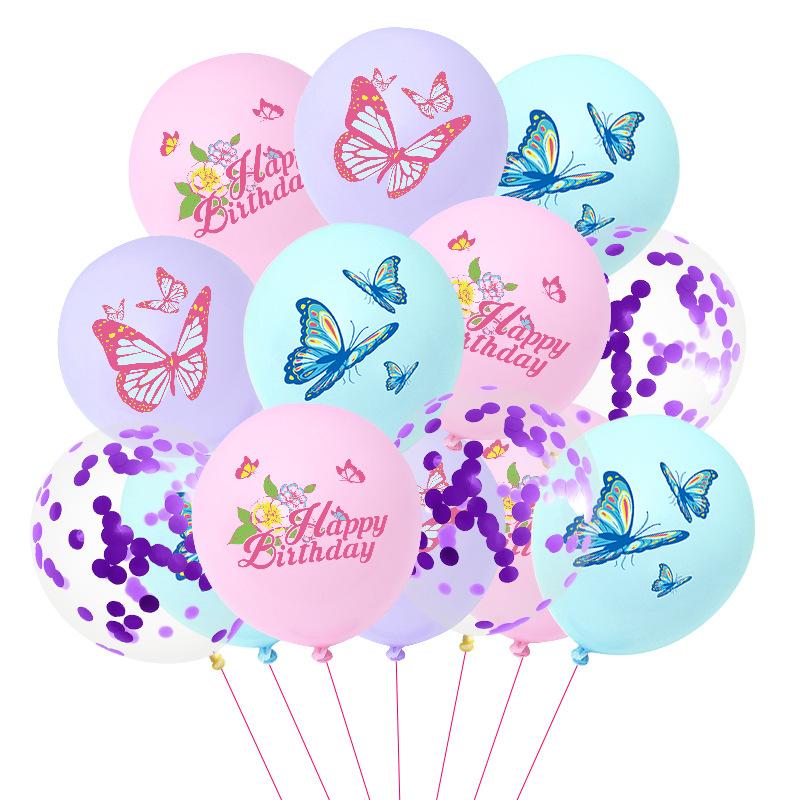 First Birthday Balloon Set Butterfly Printing Latex Balloon Decoration Wedding Arrangement Party Balloon Photo Props