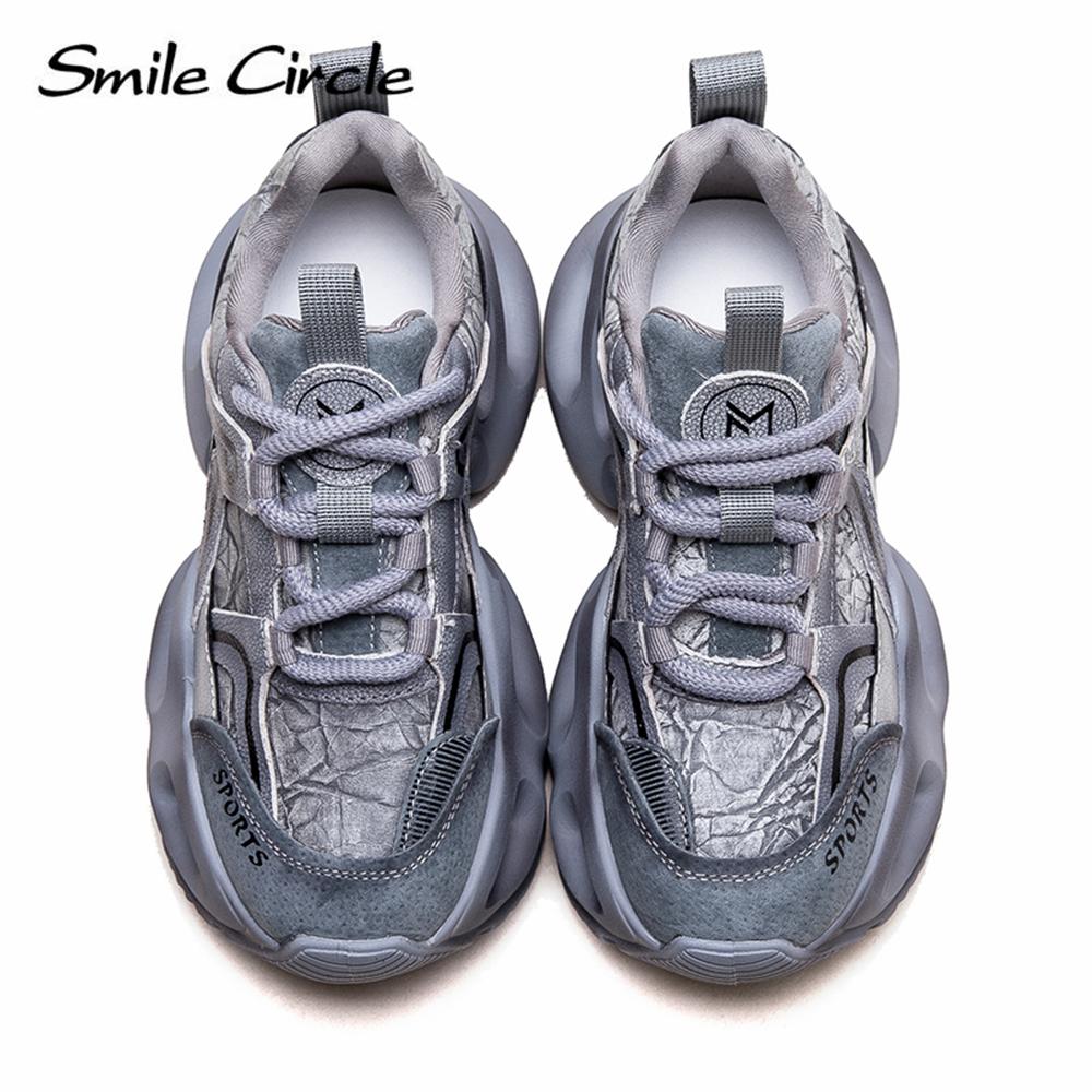 Кроссовки из натуральной кожи с круглым носком и толстой подошвой, удобная модная повседневная обувь