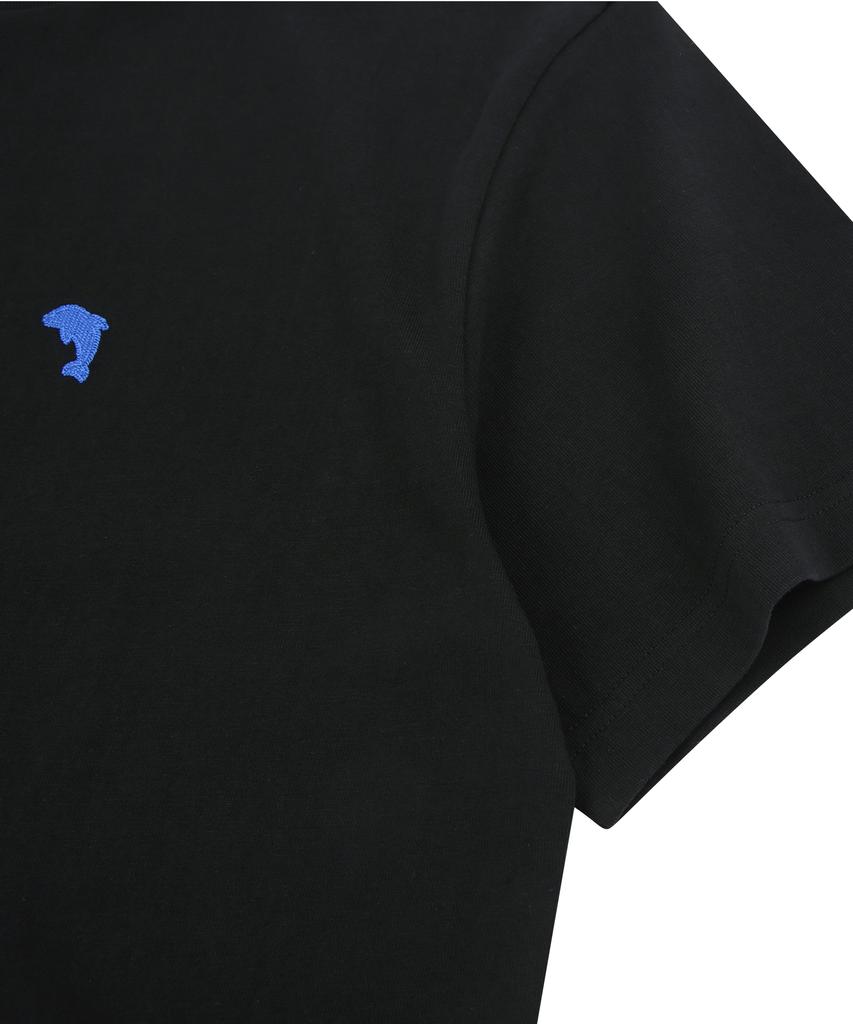 DOLPHIN WAVE APPAREL [2Pack] Dolphin Mini Chain Embroidery 16-Count Short Sleeve T-Shirt Black & Black 2-Pack