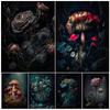 Dark Forest Mushroom And Vintage Pink Roses Vintage Wall Art Print Dark Botanical Witchcraft Gothic Art Poster Print Decoration No Frame