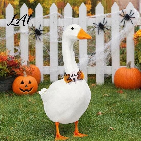 Versatile Outdoor Goose Costume Halloween Bow Tie Porch Statue Accessories Spooky Skull Ghost Gift for Owners Tie Lawn Statue Holiday Yard