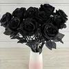 Искусственные черные розы на длинном стебле, пластиковый материал, никогда не увядают, подходят для Дня святого Валентина, семейной свадебной вечеринки, атмосферы Хэллоуина