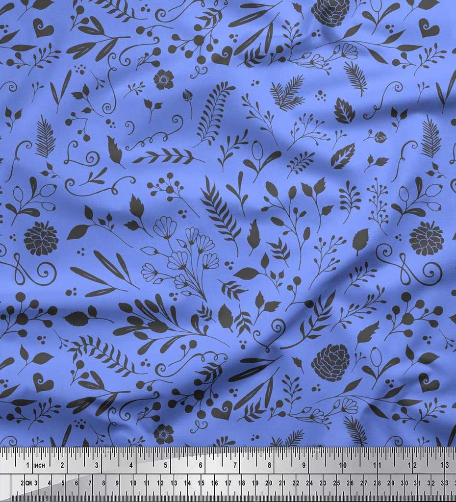 Soimoi Purple Poly Crepe Fabric Berries Leaves Decor Fabric Printed metre 42 Inch
