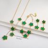 Hot Sale 3Pcs Stainless Steel 18k Gold-Plated Five-Leaf Flower Necklace Earrings Bracelet Zircon Set For Woman Zircon Clover