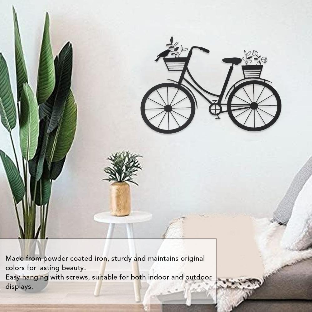 Outdoor Wall Art Iron Bike Wall Decor 11.81 X 8.15in Bike Metal Wall Art Black Powder Coated Bicycle Shape Decor Office