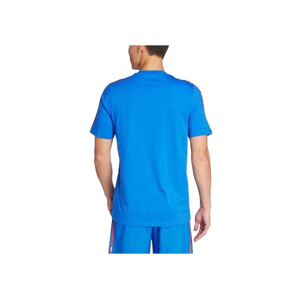 Adidas Logo Print Three-Stripes Crew Neck Short Sleeve T-Shirt Men Tops Blue IU2108