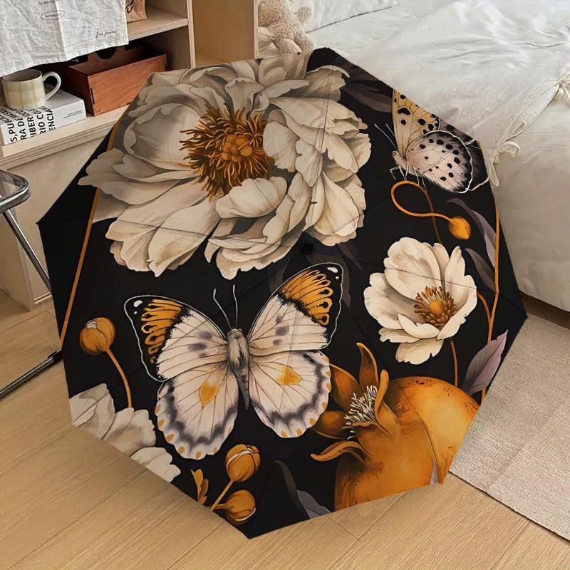 1pc Floral Butterfly Garden Design Umbrella with Plastic Handle,Suitable for All Seasons Home Travel Outdoor UmbrellaDD407