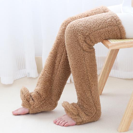 Пушистые чулки до бедра, пушистые гетры, утолщенные плюшевые чулки выше колена с отверстиями для подошвы для зимнего домашнего отдыха, сна