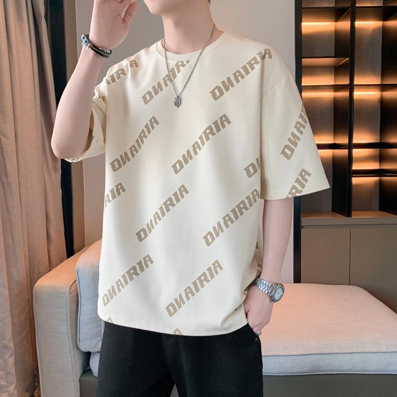 Футболка с короткими рукавами, летний наряд, однотонный цвет с буквами, свободный и простой мужской летний топ