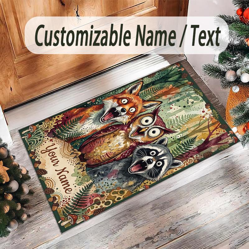 Forest Theme Crystal Velvet Floor Rug Personalized Custom Name Text Warm Carpet Home Decoration