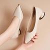 Fashion New Pointed Toe Shallow Mouth Square Heel Leather Shoes Women's Elegant Fashion High Heels Dress Office Shoes Zapatos De Mujer