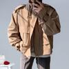 Men Windbreaker Lapel Long Sleeve Solid Color Jacket Zipper Placket Large