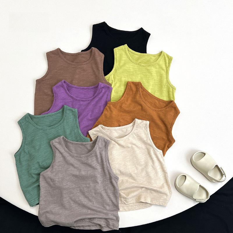 8-Color Toddler Bamboo Cotton Tank Top - Summer 2025 Trendy Sleeveless Tee for Boys & Girls