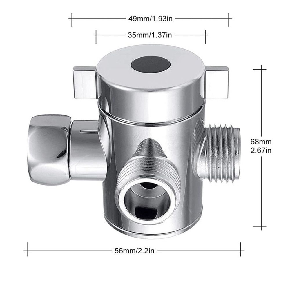 1/2 Inch Toilet Adjustable Arm Mounted T-adapter 3-Way Connector Shower Head Shunt Diverter Valve