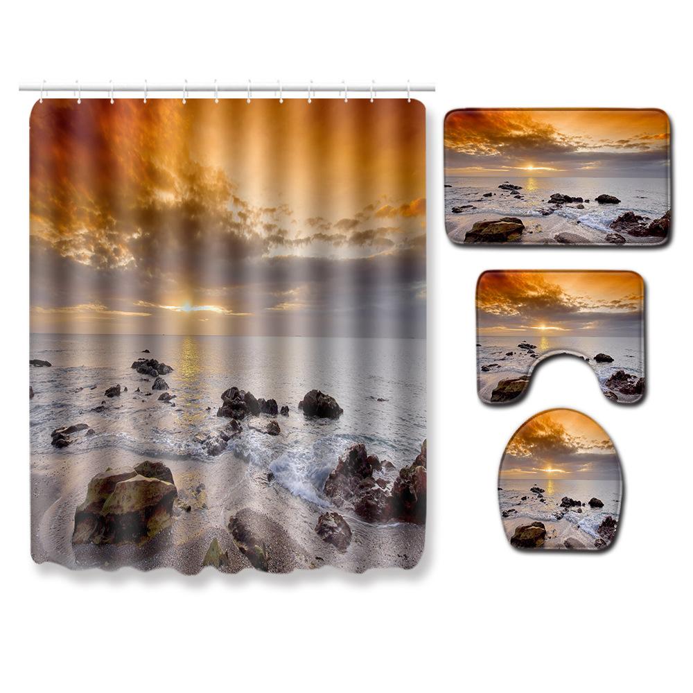 Пейзажная шторка для душа, коврик для пола, комбинация из четырех предметов, ковер для ванной комнаты и туалета, коврик для душевой комнаты, коврик для ног