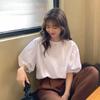 Women's Chic Puff Sleeve French White T-Shirt - Short Sleeve, Summer Thin, Japanese Sweet Style
