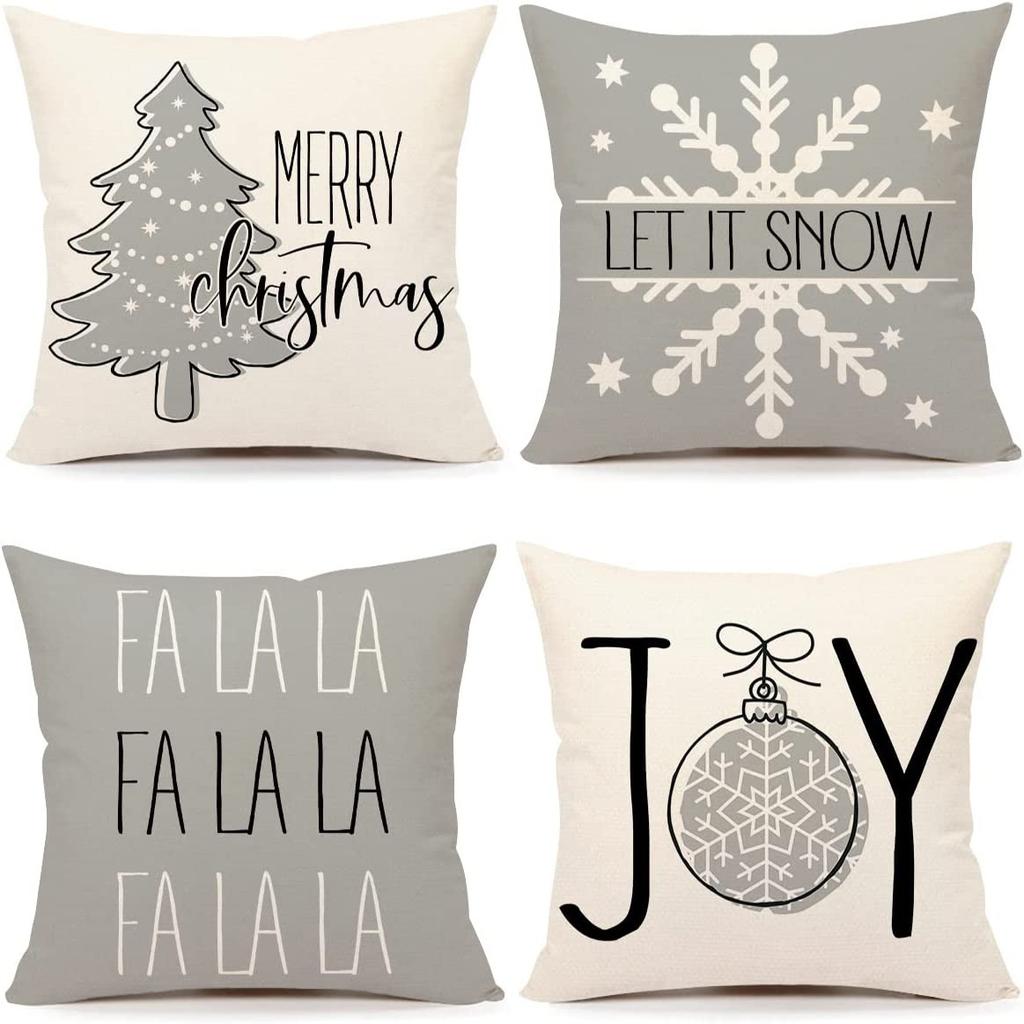 Christmas 4 Piece Throw Pillow Set Red Throw Pillow Sofa Cushion Linen Printed Cushion Bedside Cushion