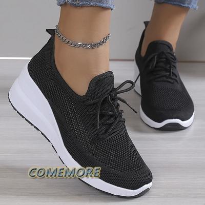 2024 Осень Дышащие Клиновидные Кроссовки Женские Сетчатые Вязаные Платформенные Спортивные Туфли Женские Повседневные Нескользящие На шнуровке Теннисные Туфли Женские