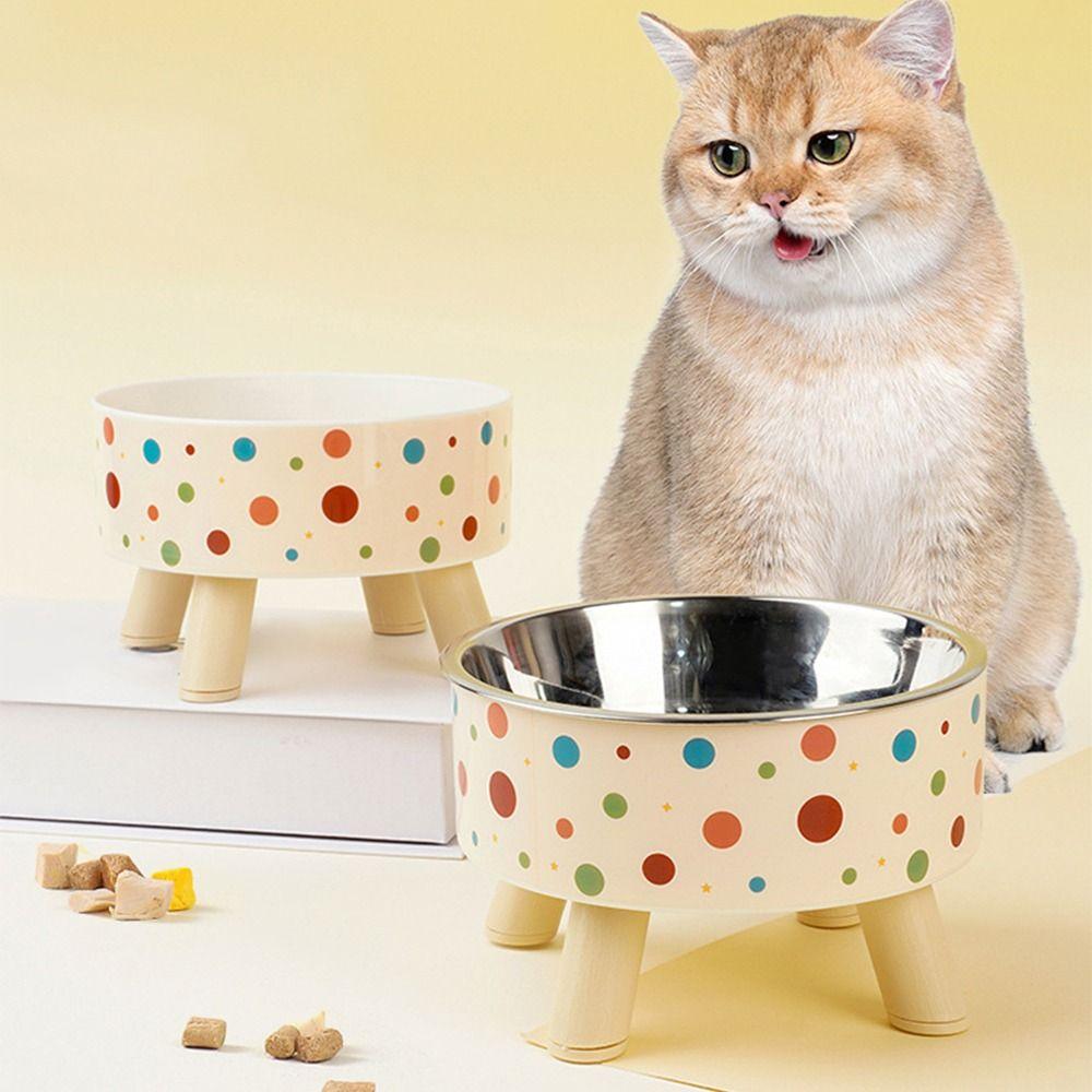 Миска для кошачьего корма с узором в горошек, нескользящая, контейнер для воды, миска для кормления питомца, зоотовары
