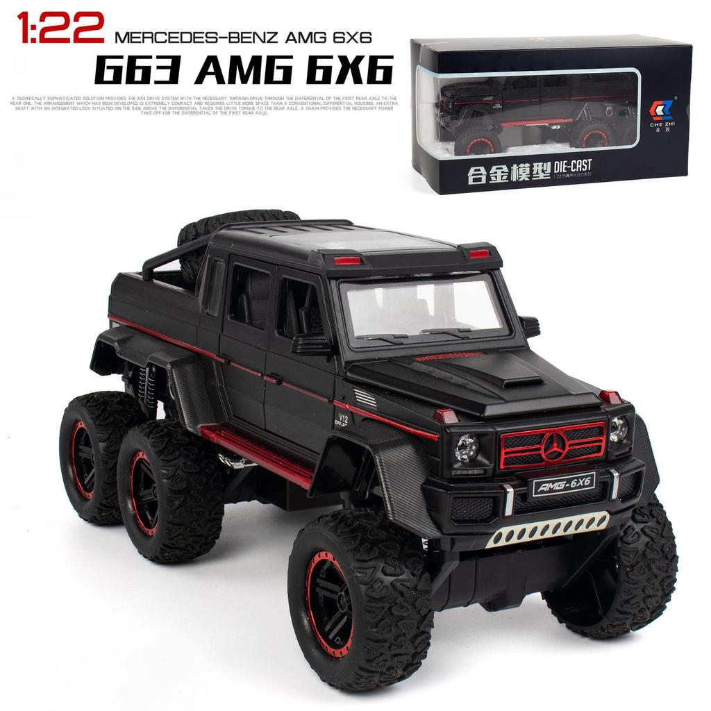 Масштаб 1/22 Benz G63 AMG 6x6 V12, внедорожная черная модель пикапа, игрушечный автомобиль из цинкового сплава со звуком и светом для детей, подарок для мальчиков и девочек