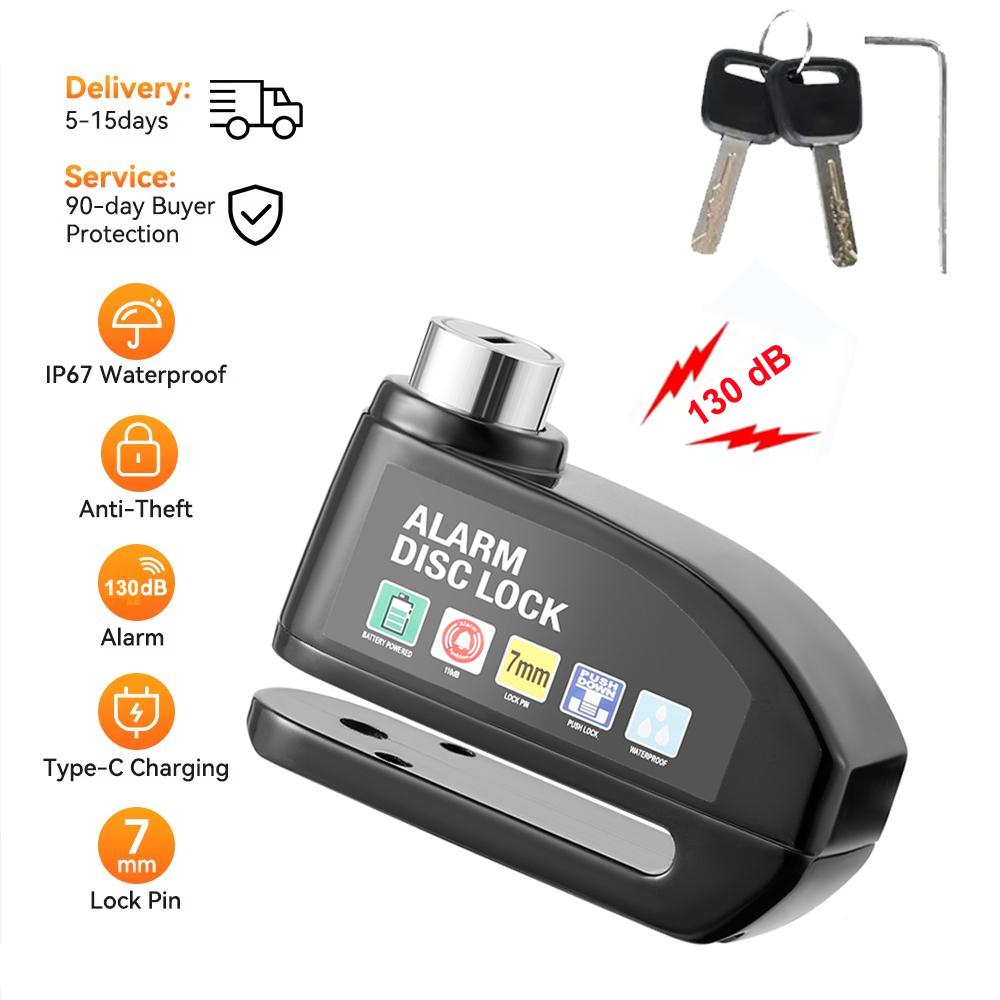 Мотоциклетный сигнализатор Замок Велосипедный дисковый замок Предупреждение 130 дБ Безопасность Сплав Противоугонный Водонепроницаемый Замок на тормозной диск Замок на дисковый тормоз
