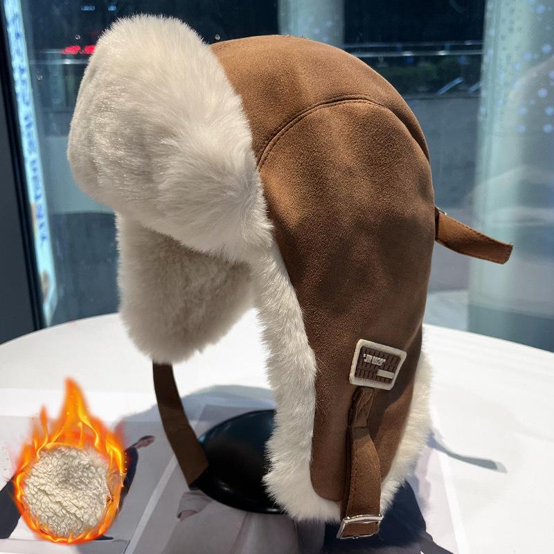 Утепленная замшевая шапка-ушанка на зиму, для езды на электромобиле на открытом воздухе, с плюшевой подкладкой, теплая, ветрозащитная, для защиты ушей от холода, женская