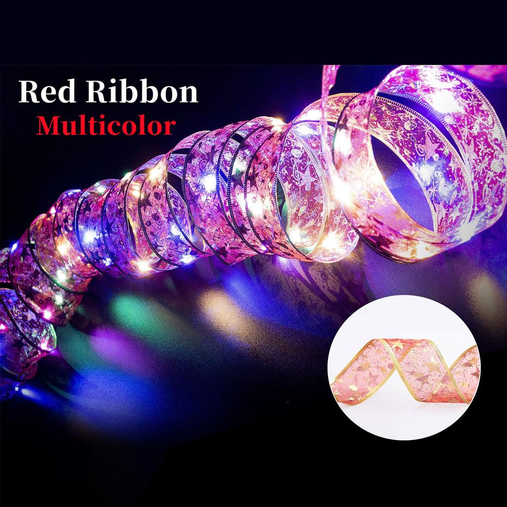 2023 New Year Xmas Christmas Decor Ribbon Lights Double Layer Copper Wire Ribbon Strings Lights For Weddings Christmas Tree Decorations