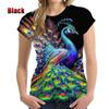 Fashion Women Summer O-neck Peacock Printed Short Sleeve Casual Loose T Shirt for Women
