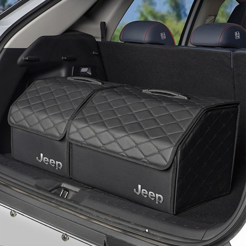For Jeep Leather Suitcase Car Trunk Organizer Box Foldable Storage Bin For Jeep Grand Cherokee Wrangler JK Gladiator Compass