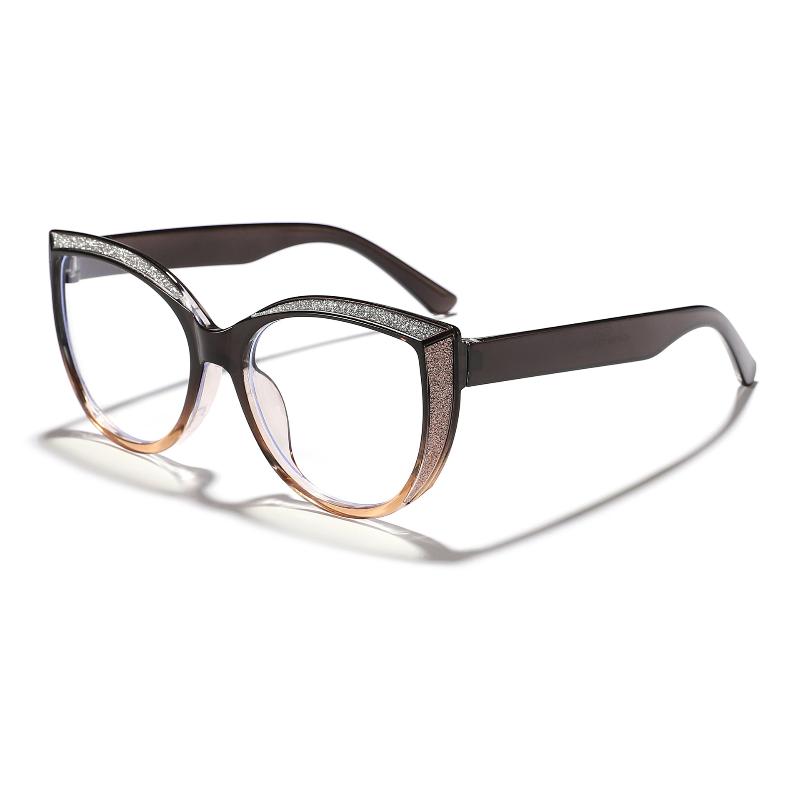 Women's Stylish Cat Eye Sunglasses with Glitter Black Frame Brown Lens for Chic Outings
