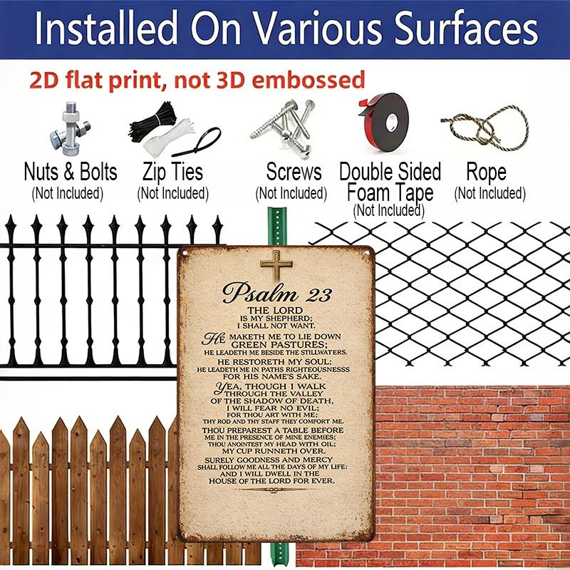 2D Flat 1pc Psalm 23: The Lord Is My Shepherd Aluminum Sign - Vintage Verse Wall Art with Hebrew Scripture, Religious Decor Suitable for Home