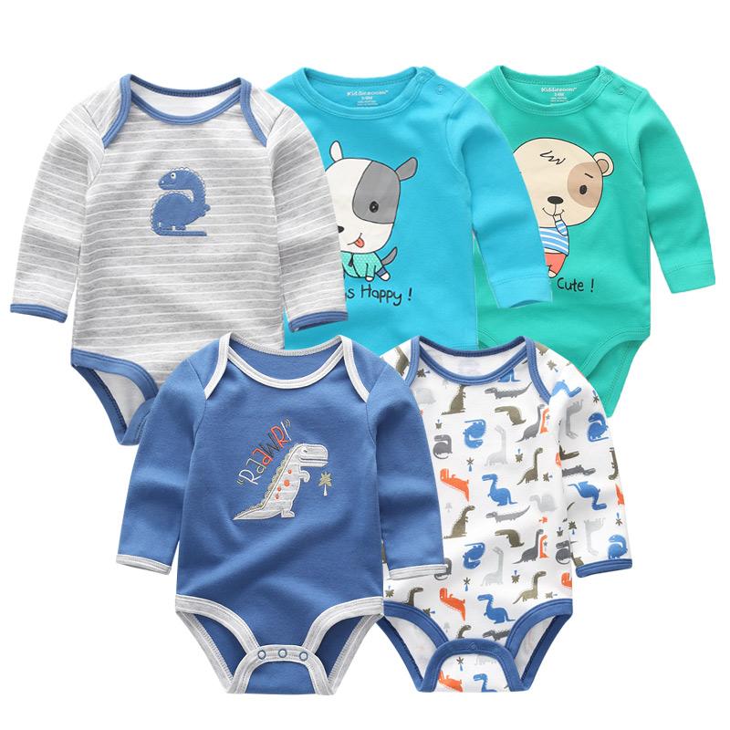 KIDDIEZOOM 5 шт., боди для маленьких мальчиков, хлопковая одежда с длинными рукавами для маленьких мальчиков и девочек, комбинезоны для новорожденных, одежда для младенцев
