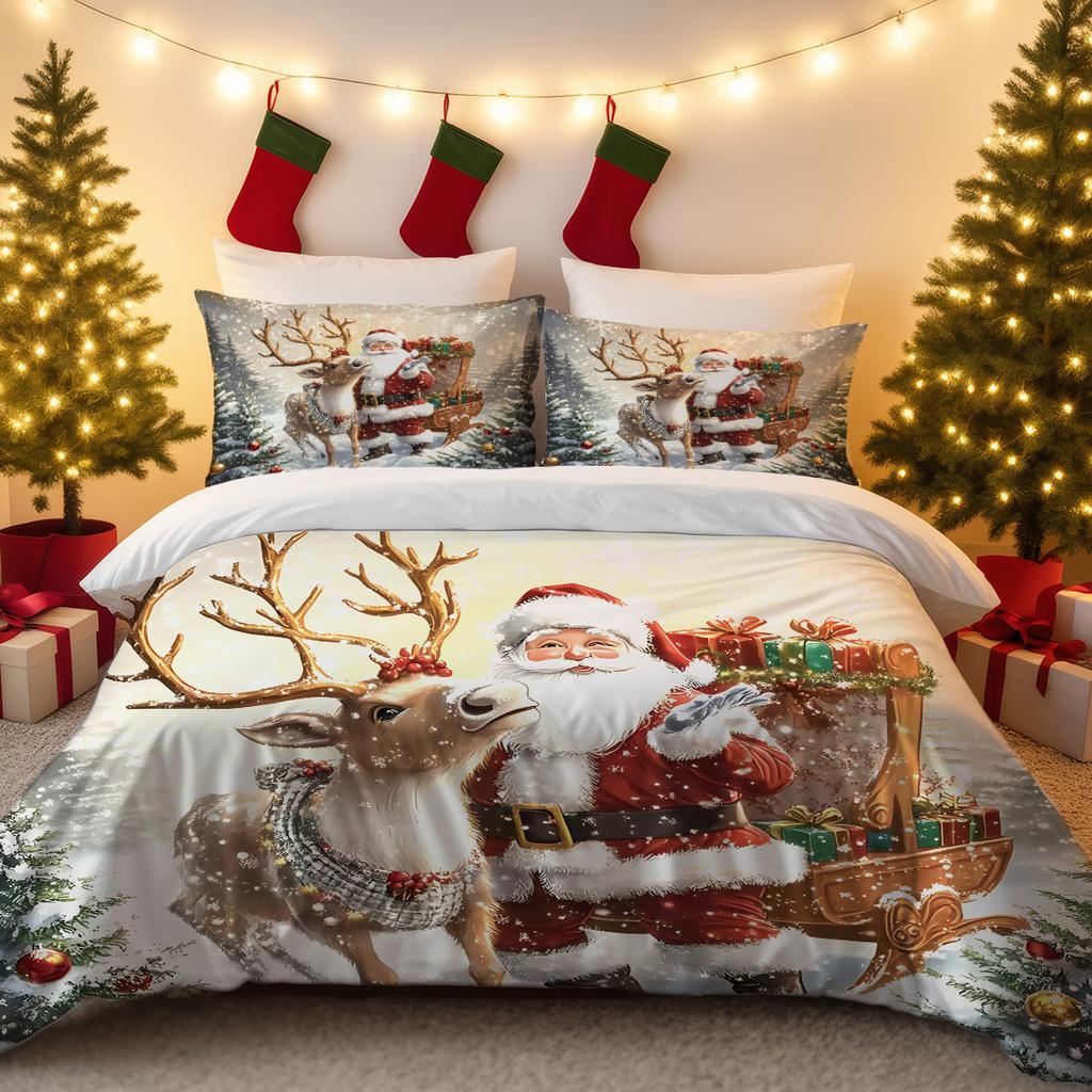 Santa Claus 3D Printed Bedding Set Cozy Duvet Cover Set King Queen Twin Single Size New Year Christmas Gift Bedroom Decoratiom