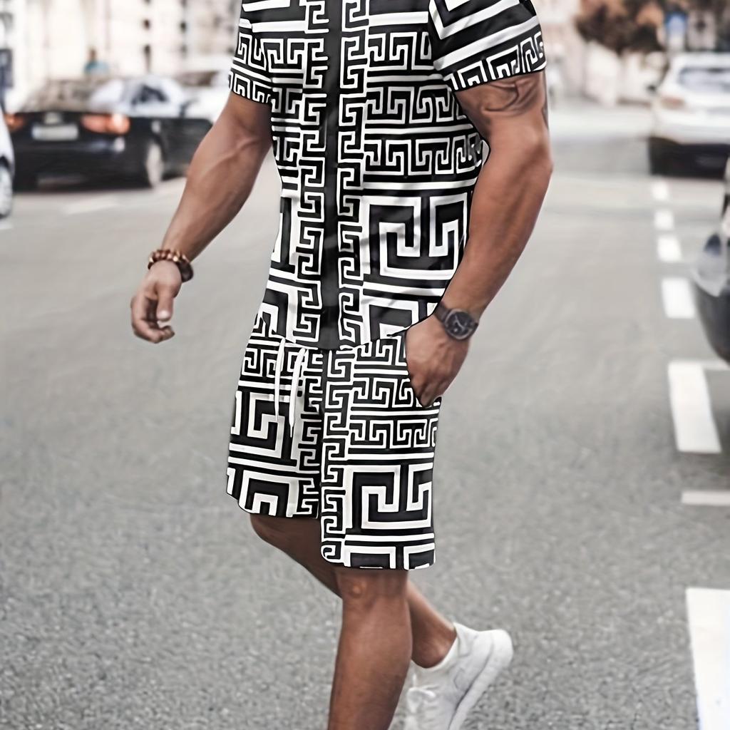 2 шт. Мужской пижамный комплект с 3D-принтом печатной платы — удобная домашняя одежда с облегающими топами и шортами для спорта и фитнеса