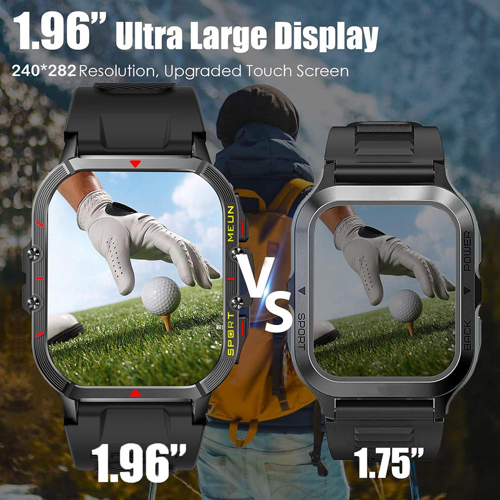 Sports Smartwatch 1.96'' BT Call 100+ Sports Modes Heart Rate/Sleep/Mood/Stress/Body Temperature Monitoring IP68 Waterproof Mens Smart Watch