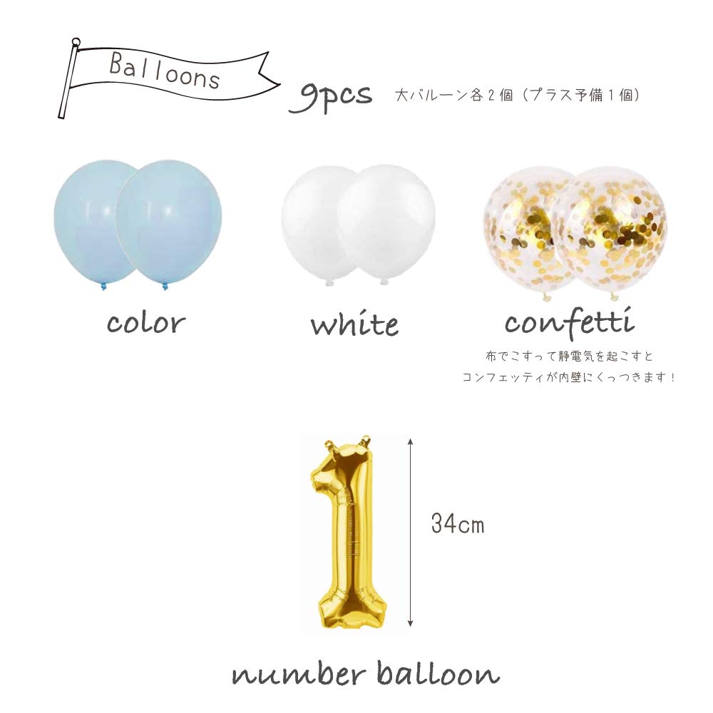 Hanamei Birthday Decoration Decoration Birthday Decoration Set First Birthday 1 Year Old Boys Girls Pa015 Year No.2 (1 Old, Blue)