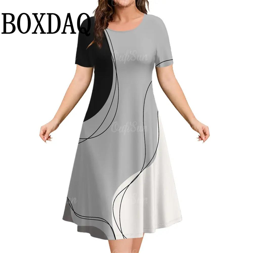 Женское платье с коротким рукавом, свободные платья больших размеров с принтом в полоску 3D, летнее повседневное классическое платье А-силуэта