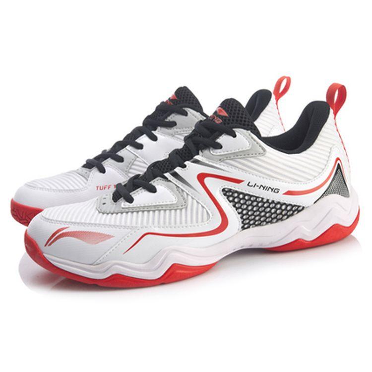 Li Ning Sound Wave Fabric Synthetic Leather Wear Resistant Shock Absorption Low Top Badminton Shoes Men Shoes White Red AYTQ017-1