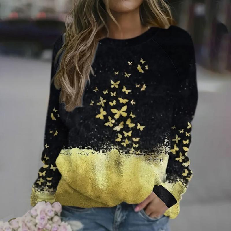 Элегантный женский топ с круглым вырезом и длинным рукавом, новая осенняя толстовка с длинным рукавом с 3D-цветочным принтом, свитшот, женская одежда больших размеров