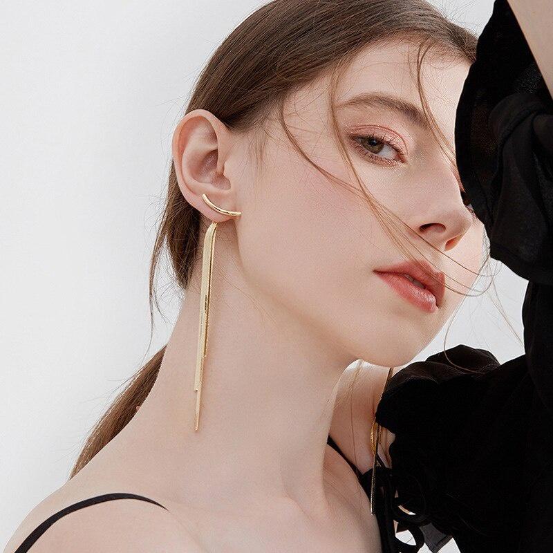 Винтажные серьги-подвески золотого цвета с длинными линиями и кисточками для женщин, глянцевые серьги с геометрическим узором в форме дуги, модные украшения