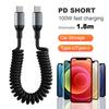 100/66 Вт USB Type C Пружинный Телескопический Кабель Быстрой Зарядки 6 А Пружинный Короткий Кабель для Передачи Данных Автомобильное Зарядное Устройство для Телефона USB-кабель для iPhone 16 15